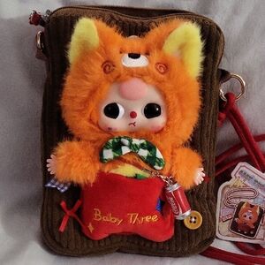 Baby Three Cute Orange Plush Fox Travel Phone Bag